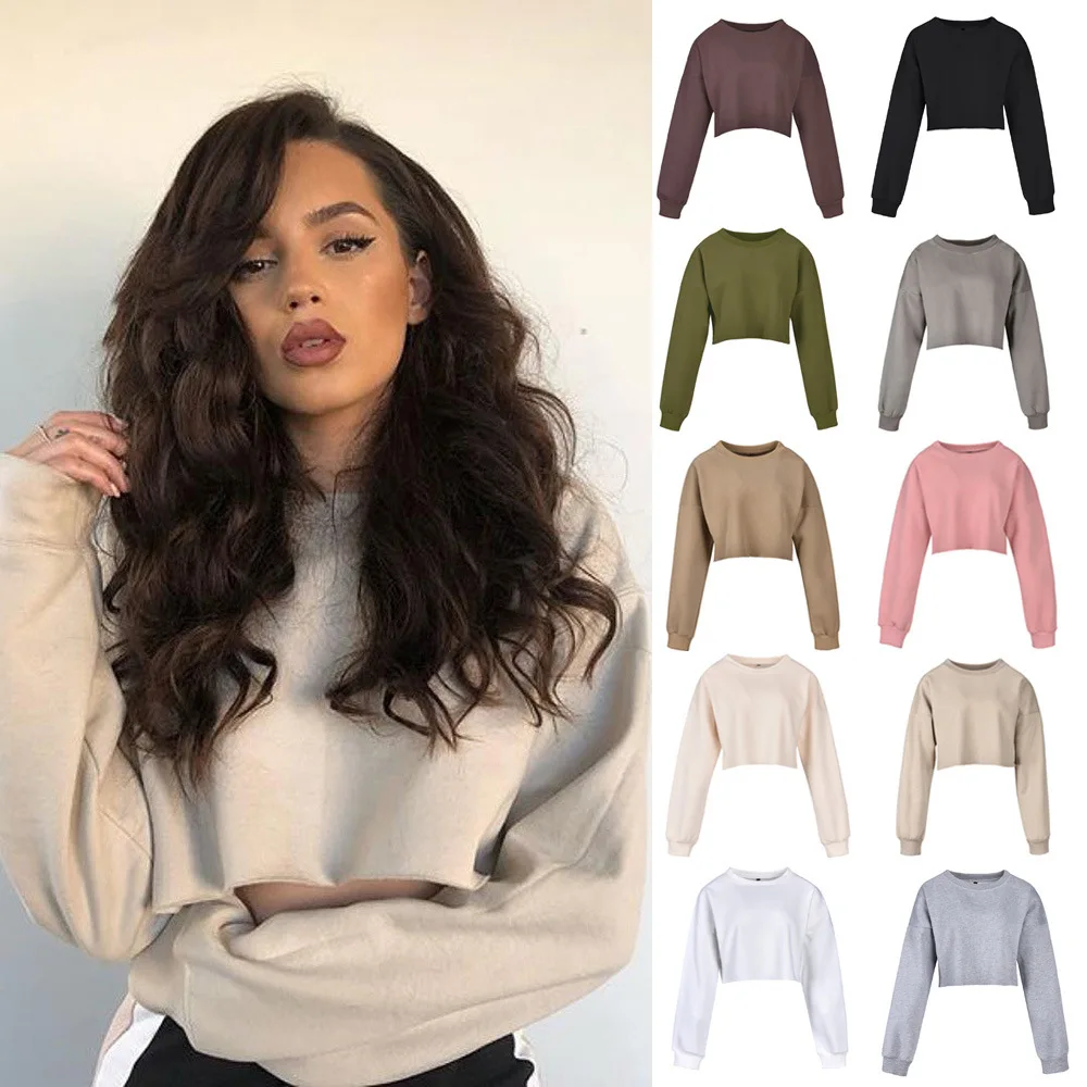 

Women Clothes 2019 Solid Color Hoodies Sweatshirts Harajuku Streetwear Long Sleeve Pullover Fleece Cropped Hoodie sudadera mujer