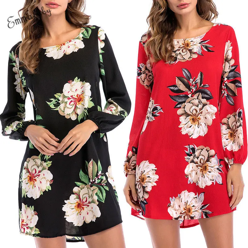 Summer Dress 2018 Women Casual Beach Long Sleeve Short Floral Print Mini Sexy Party Dresses Vestidos S-XXL | Женская одежда