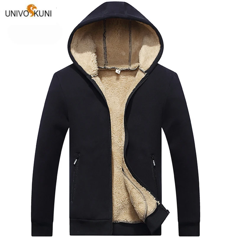 

UNIVOS KUNI 2019 Men Jacket Fleece Soild Color Slim Fit Winter Autumn Hooded Padded Brand Wild Male Boys Big Size 4XL Q6069