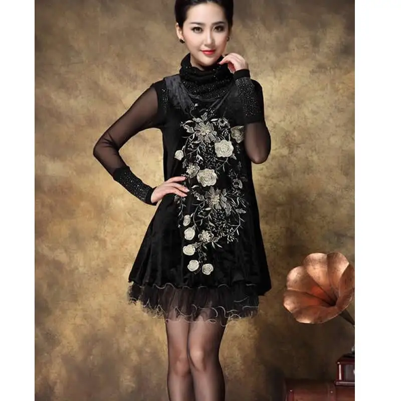 2016 весеннее Новое высококачественное винтажное платье с высоким воротом женские