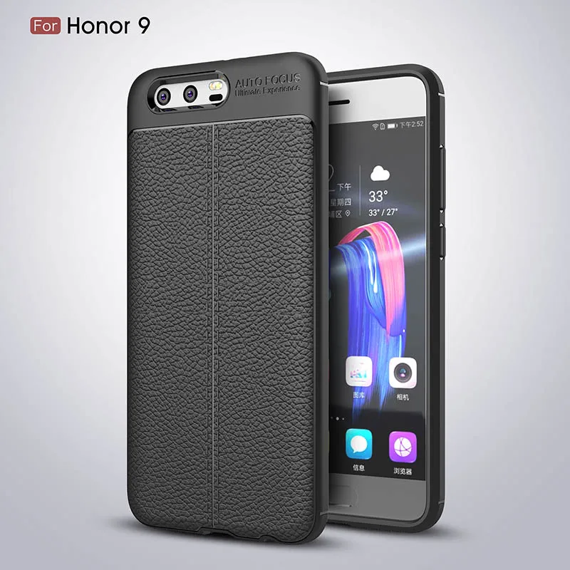 Black Силиконовый чехол из углеродистой кожи для huawei Honor 9, чехол для Honor 9, мягкий чехол из ТПУ, чехол для Honor 9, толстый чехол - Цвет: Black