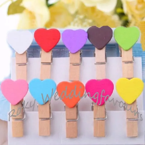 Бесплатная доставка 100 шт красочные мини деревянные зажимы для сердца фото