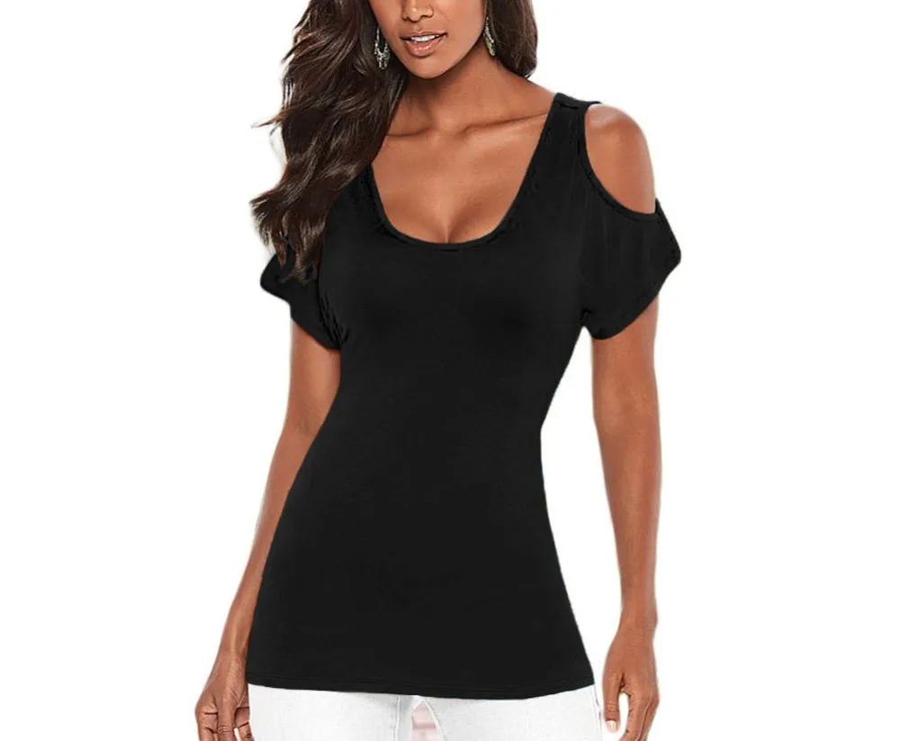 FGirl Для женщин футболка укороченный Топ Ruched открытой спиной Cold Shoulder Top Футболки