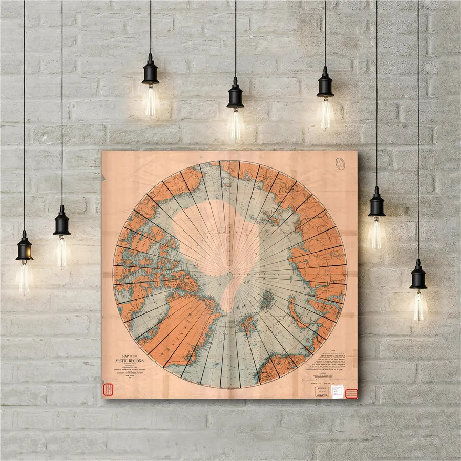 Map of the Arctic Regions Classic Canvas Painting Bar Cafe Pub Home Decor Vintage Wall Sticker Retro Print Poster | Дом и сад