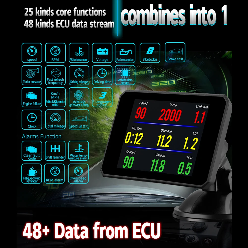 OBDSPACE P16 3 9 ''HD TFT OBD2 автомобилей HUD Head Up Дисплей бортовой компьютер Спидометр Turbo