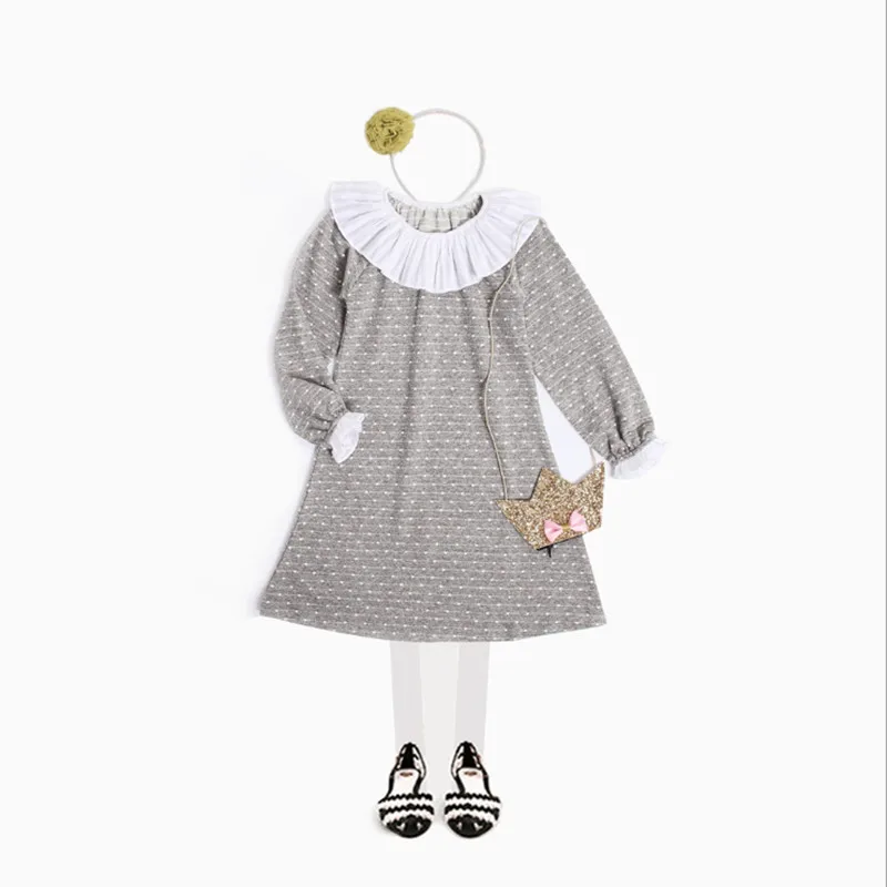 2017 children's clothing autumn and winter new girls casual dress dots haircut lotus leaf puff sleeves princess | Детская одежда и