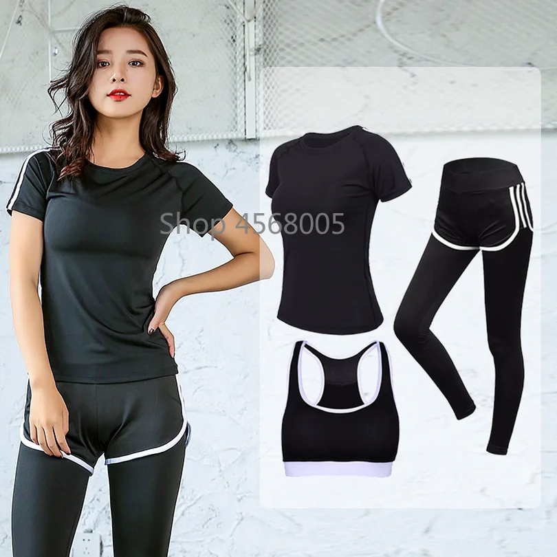 Для женщин быстрое высыхание 3 шт. наборы для йоги спортивные костюмы рубашка +