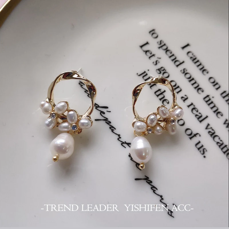 Женские серьги-гвоздики с цветком GWACC натуральным пресноводным жемчугом в стиле