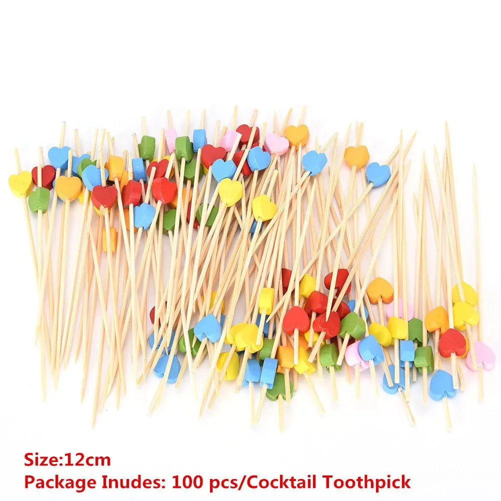 100PCS 50/80/100 шт бамбуковые прослойки в Еда выбирает шведского стола фрукт для кекса вилка вечерние торт десерт салат растительные палочки коктейль зубочистка шампур - Цвет: 100PCS