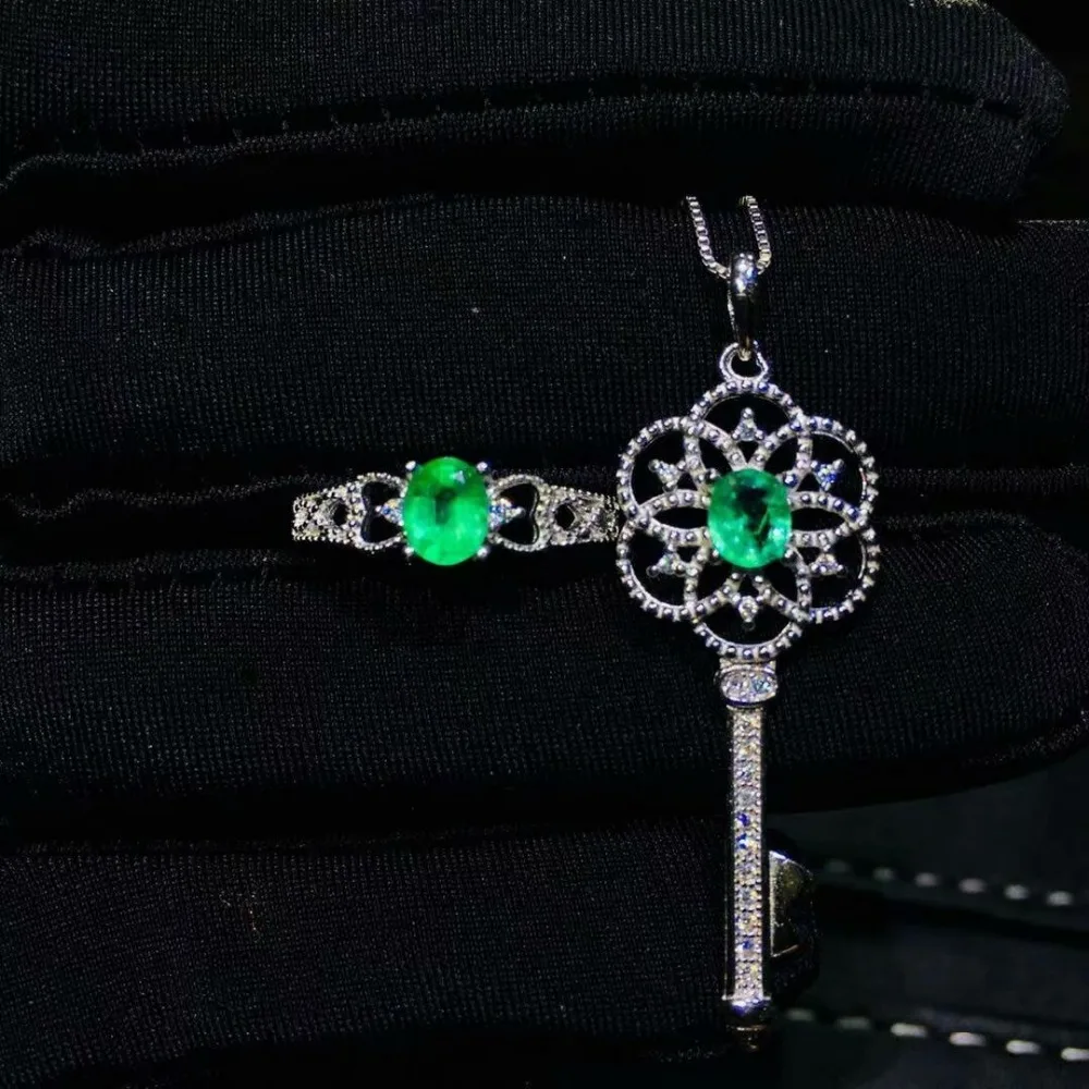 

SHILOVEM 925 sterling silver Natural Emerald rings pendants send necklace fine Jewelry wedding Christmas gift jctz040566agml