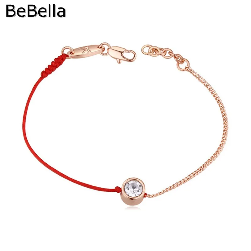 BeBella тонкая красная веревочная нить линейный браслет с покрытием из розового золота цепь и кристаллы для женщин модный подарок - Окраска металла: Rose gold plated