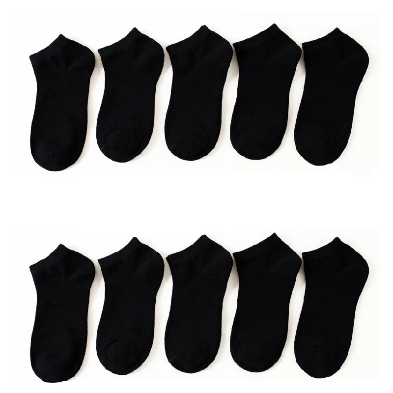 Large Size 44,45,46,47,48 Black Breathable Fashion Black Male Cotton Socks Men Short Big New 10 Pairs