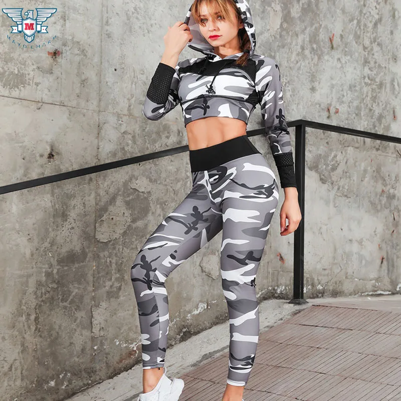 Women Casual Yoga Set 2 Pieces Jogging Suit Hooded Sweatshirt+Long Pants Sportwear Female Outfits Fitness Clothing Sport | Спорт и