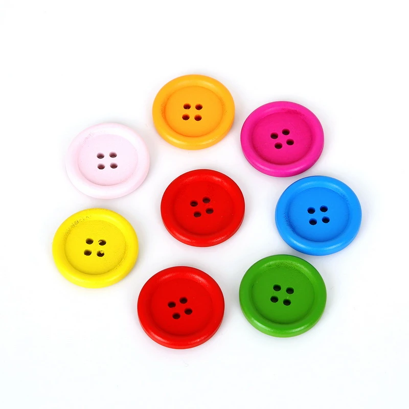 Смешанный Цвет деревянный 4 отверстия круглая кнопка Декоративные DIY Создание