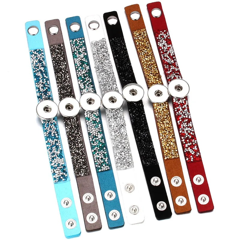 New Snap Jewelry Unisex Multicolor Rhinestone Leather Bracelet&ampBangles Fit 18mm Snaps Bracelets For Women ZE464 | Украшения и