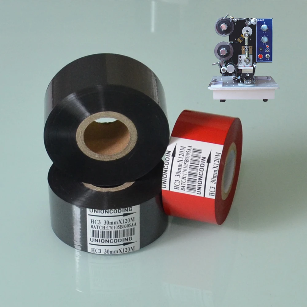 Black Width 30mm length 120m hot stamping expiration date ribbon for packing bags | Инструменты