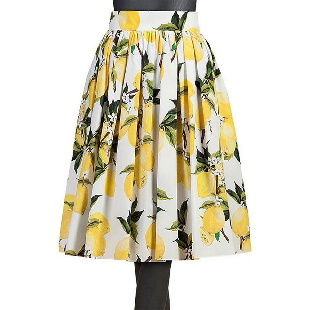 Женская юбка летние лимонные Листья печати элегантные юбки 2017 женские вечерние