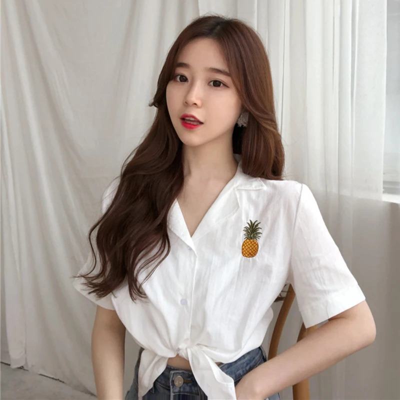 2019 женские рубашки в стиле Харадзюку с ананасами корейские топы воротником