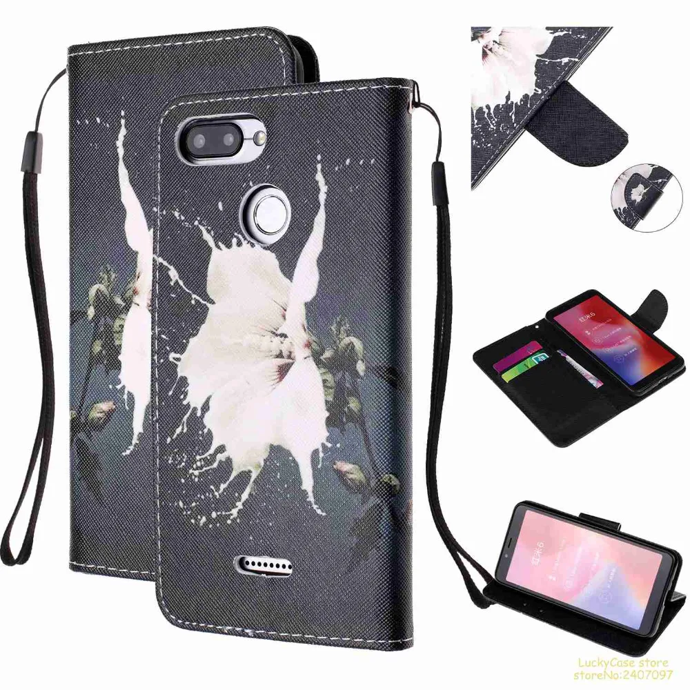 High quality Luxury PU Leather wallet phone case For Redmi 6 Magnetic Painted Full cover cases hoesje kryt etui fundas | Мобильные