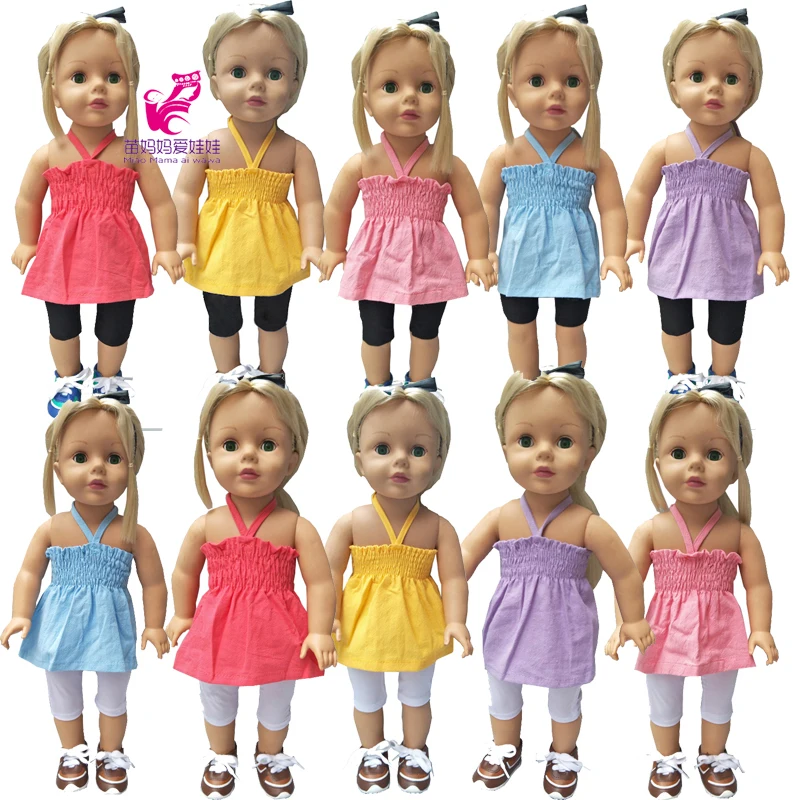 

18" girl doll Summer strap vest for 43cm Bebe baby doll summer shirt and tights doll accessory