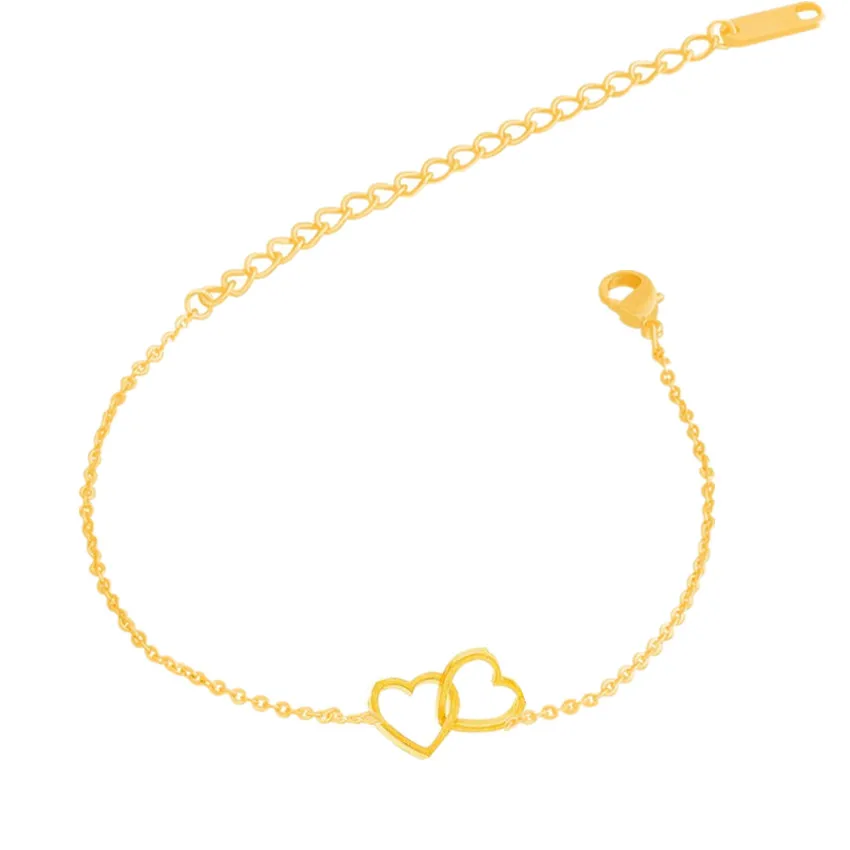 DIANSHANGKAITUOZHE Gold Colour Bijoux De Pied Femme Leg Chain Stainless Steel Bracelet Women Double Heart Foot Anklets|foot anklet|bijoux de