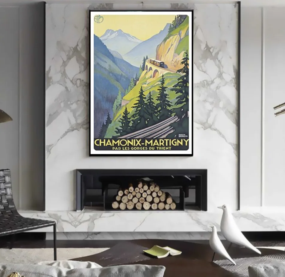 CHAMONIX-MARTIGNY поезд пейзаж Франция Путешествия Тур ретро ВИНТАЖНЫЙ ПЛАКАТ холст