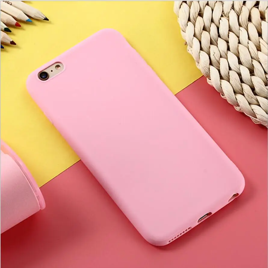 Однотонные милые чехлы для телефонов для iPhone XS Max XR 6 S 6 S 7 8 Plus X 5 SE 5S красный черный мягкий силиконовый Простой Модный чехол - Цвет: Розово-красный