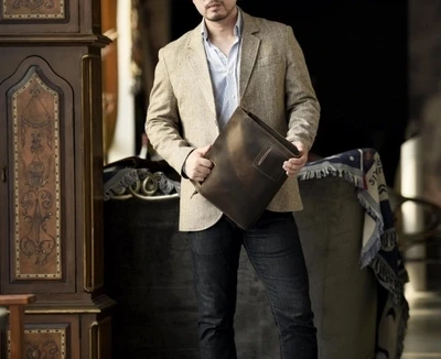 Мужская сумка конверт из натуральной коровьей кожи в стиле ретро|Сумки с ручками|