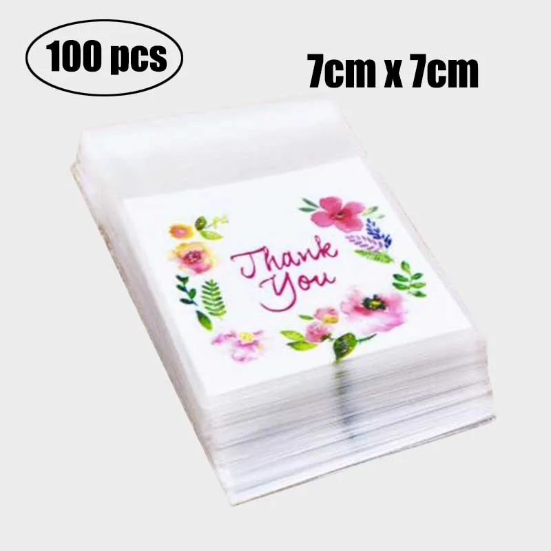 100 шт пластиковые пакеты, спасибо, прозрачные мешки для печенья, конфет, самоклеющиеся Упаковочные сумки, свадебные, на день рождения, на год, вечерние подарочные сумки