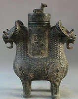 song voge gem s2235 17 old chinese bronze folk two head sheep goat water wine vessel kettle pot