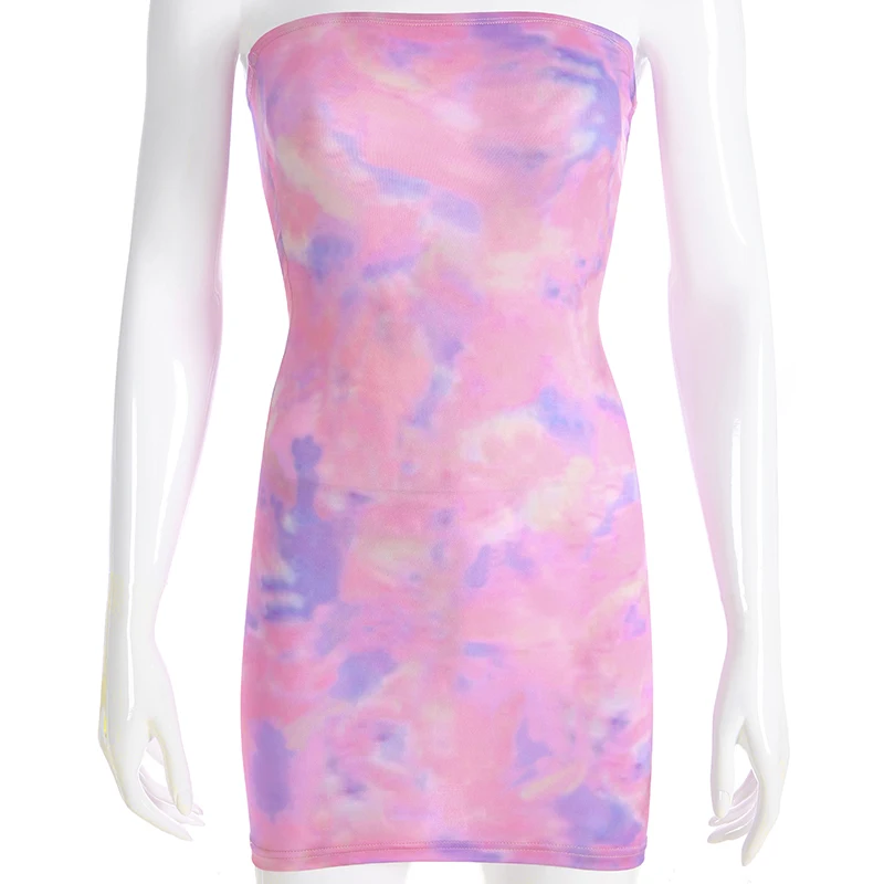 Мода без бретелек клубное мини-платье женский сарафан Tie Dye эластичный Высокая
