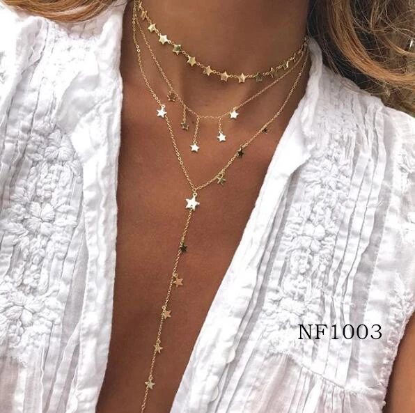 Маленькая цепочка, колье-чокер для женщин, bijoux, многослойное и длинное ожерелье с подвесками, простые изящные Чокеры в стиле бохо