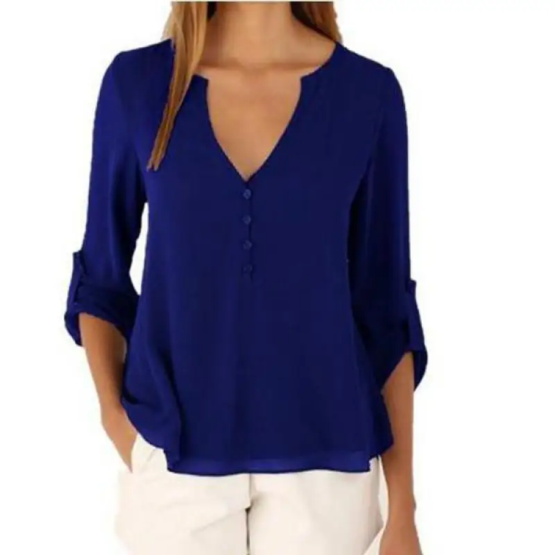 Женская шифоновая блузка с длинным рукавом и V-образным вырезом |