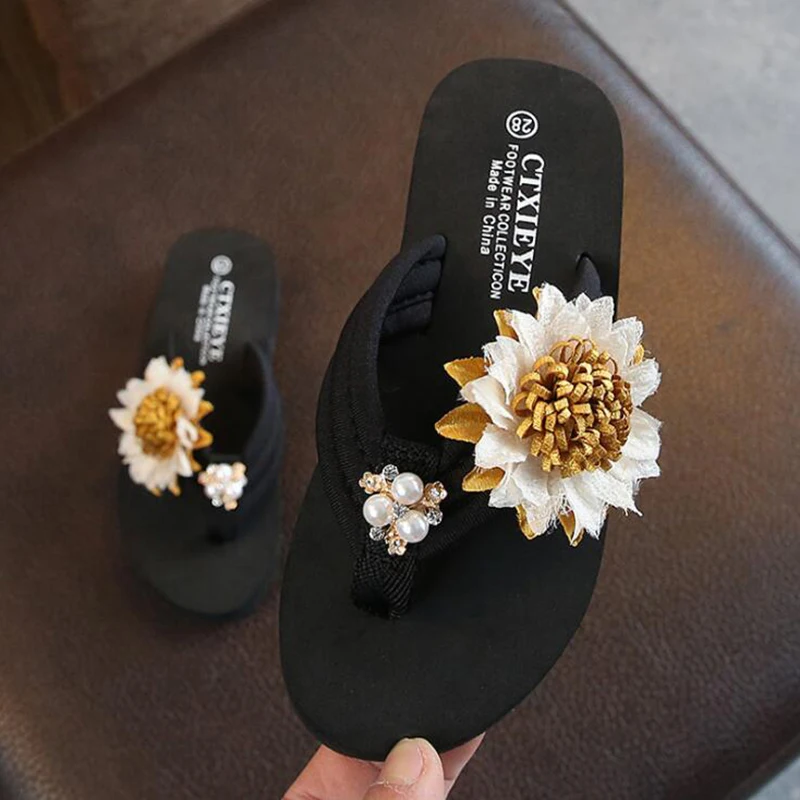 Шлепанцы с цветами для детей Нескользящие мягкие пляжа домашние тапочки девочек