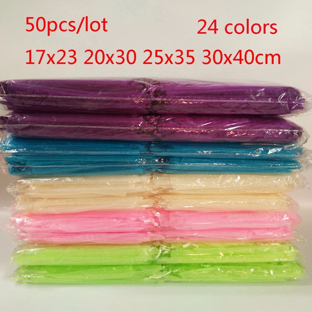 

50pcs Jewelry Gift Bag 17x23 20x30 25x35 30x40 Wedding Party Christmas Organza Gift bags Drawstring Jewelry Packaging Pouch Bags