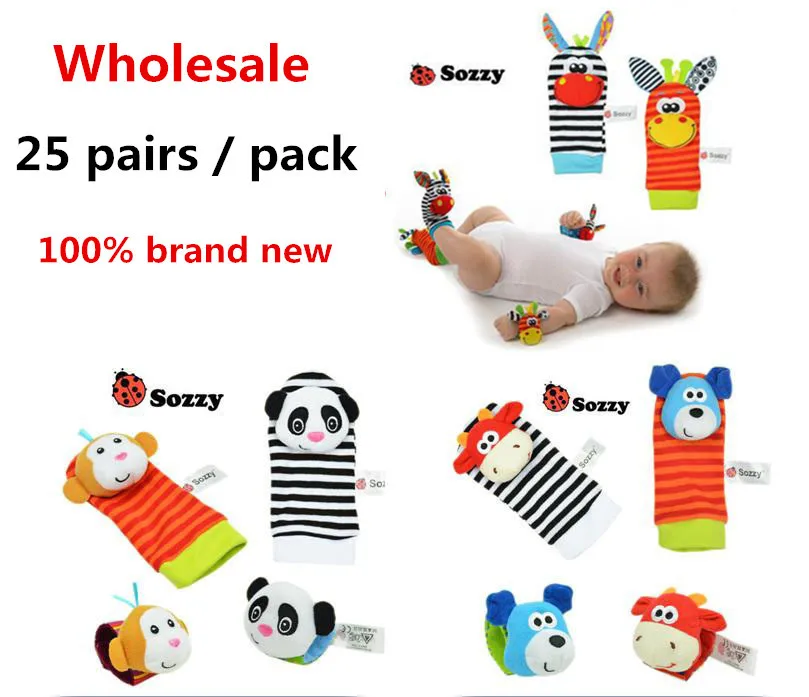 Оптовая продажа 25 пар мягких детских игрушечных носков с ремешком на запястье