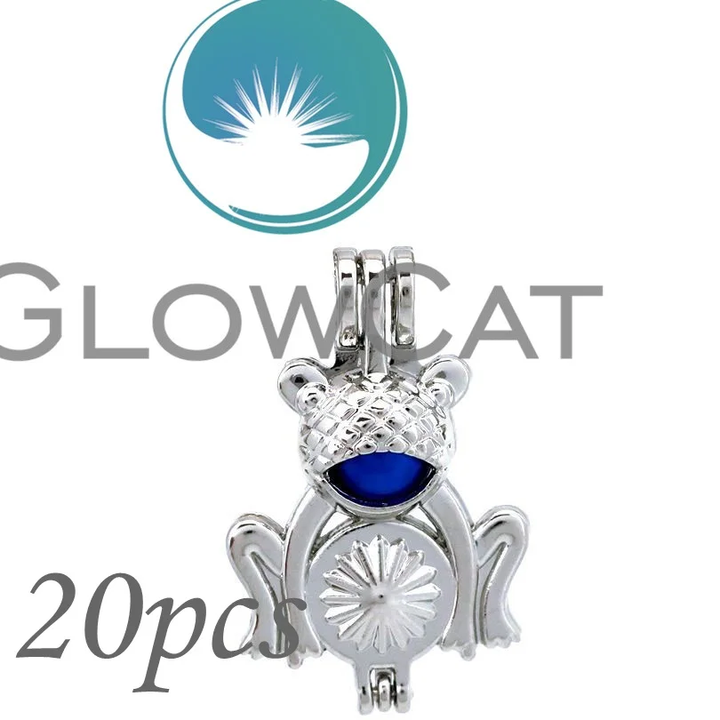GLOWCAT 20x KK667 Cute Summer Frog Beads Cage Essential Oil Diffuser Aroma Pearl Cage Locket Pendant Jewelry Making