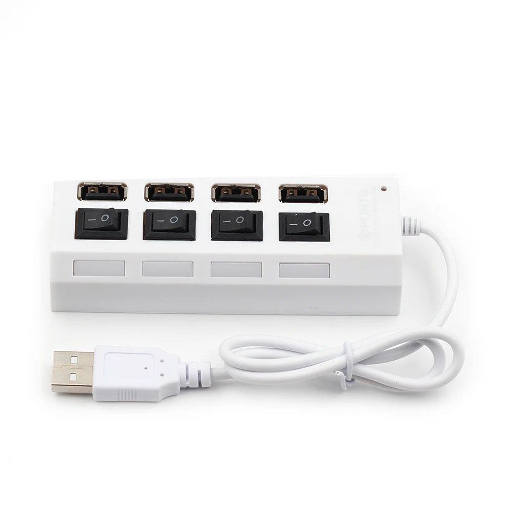 USB 2.0 Хаб Тонкий 4 Порта LED High Speed С Выключателем Питания Кабель Для Портативных ПК