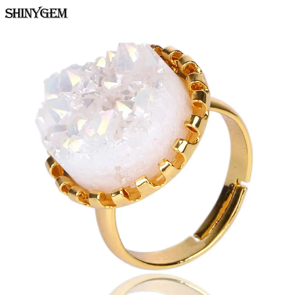 Модные кольца ShinyGem с большим камнем регулируемые из нержавеющей стали золотым