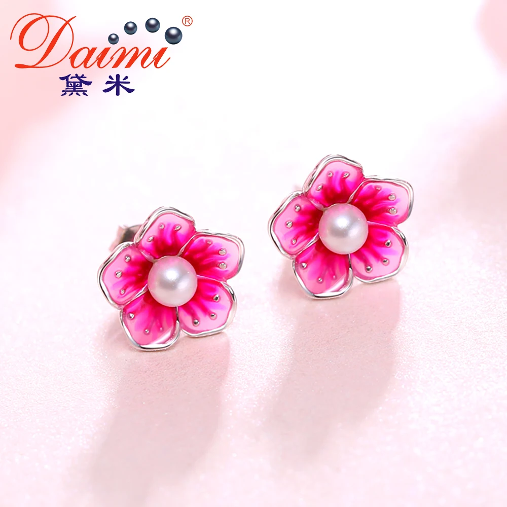 DAIMI персиковые цветущие серьги 3 4 мм идеально круглые из пресноводного жемчуга 925