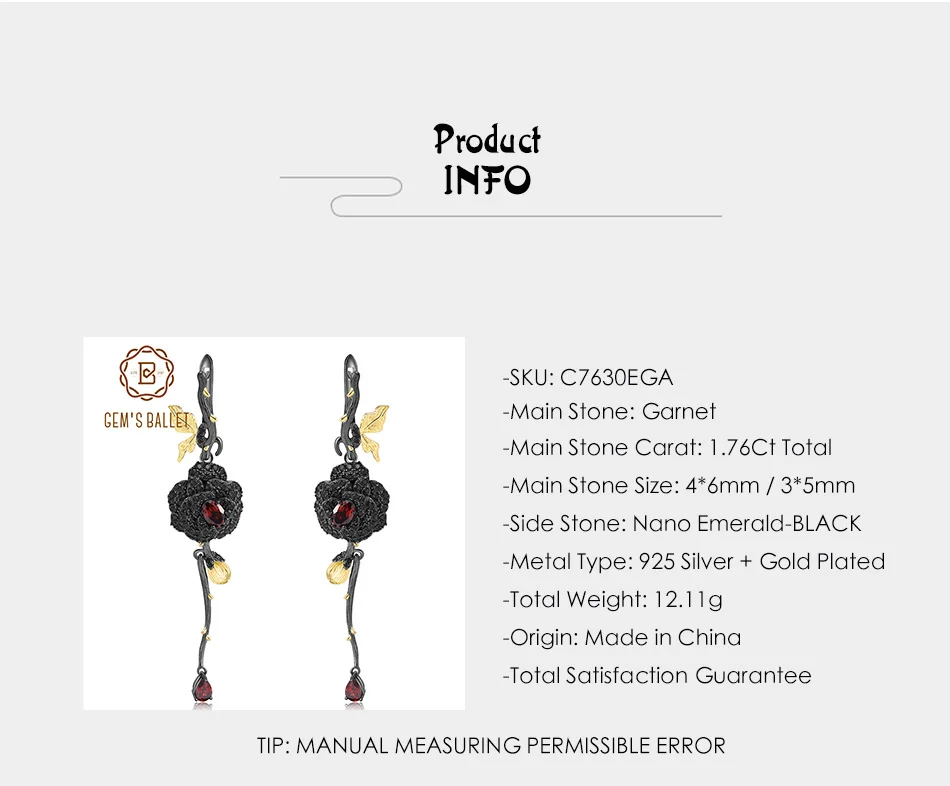 GEM'S BALLET 1.76Ct натуральный гранат Роза цветок серьги 925 пробы серебро ручной работы дизайн Висячие серьги для женщин хорошее ювелирное изделие