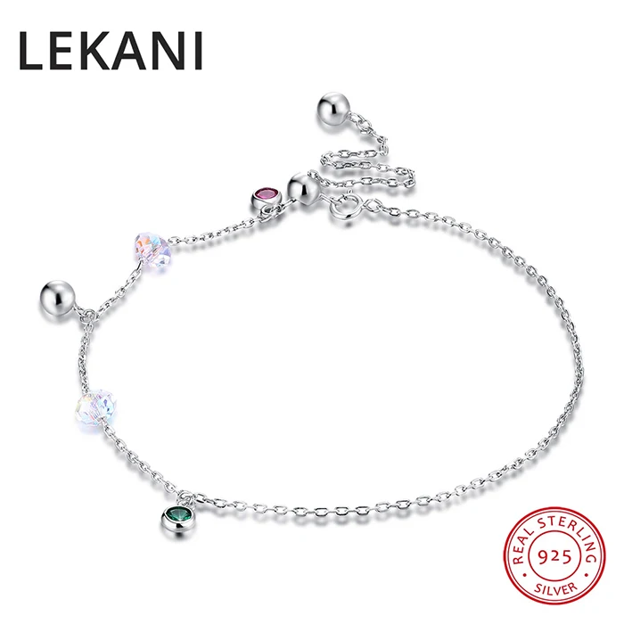 LEKANI кристаллы от SWAROVSKI Boho 925 стерлингового серебра anklets Для женщин Мода сандалия ручной работы ноги бусины ювелирные изделия - Цвет: Multi