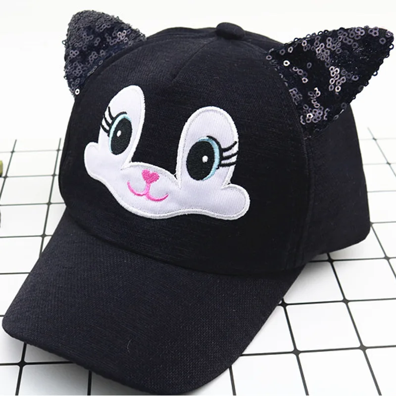 Черная симпатичная шляпа кошки для девочки унисекс ребенок Snapback повседневная