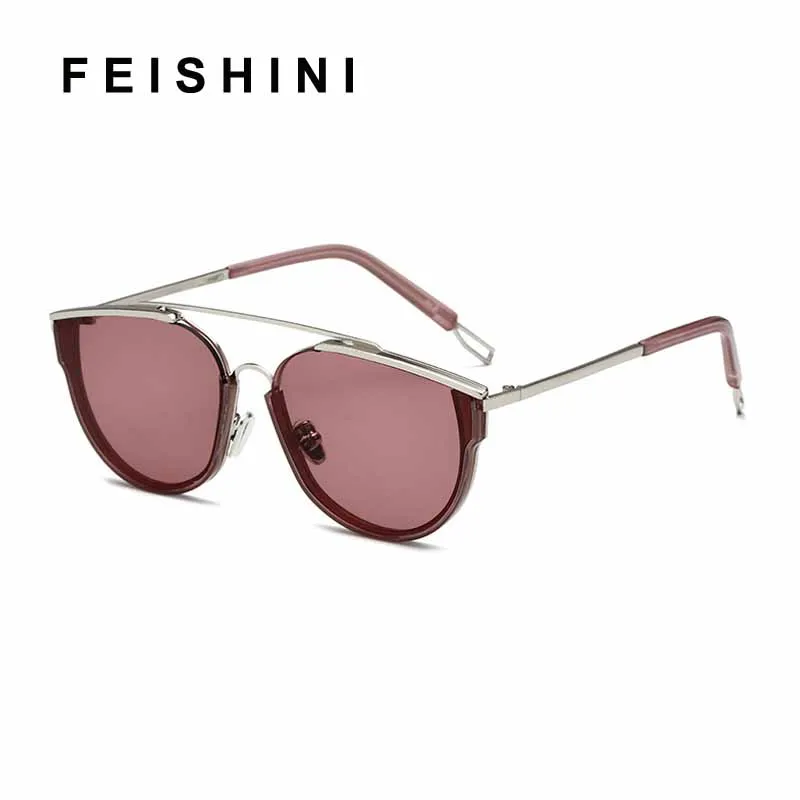 

FEISHINI Transparent Quality Sunglass Superstar Black Eyewear Men Zonnebril Cobain Vintage Small Cat eye Sunglasses Women Mirror