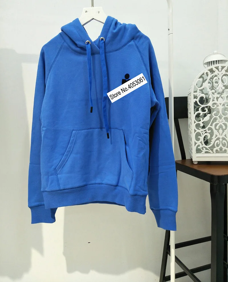 Синий Зеленый/синий/розово-красный хлопковый флисовый свитер с капюшоном и буквенным принтом-осенний/Зимний/весенний женский пуловер с буквенным принтом - Цвет: Синий