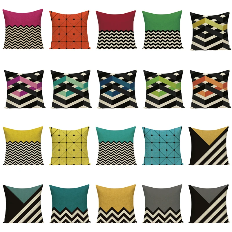 Decorative seat car cotton Home colorful Square soft Cushion Cover black wave Splice simple fashion suit Geometric pillow cover | Дом и сад