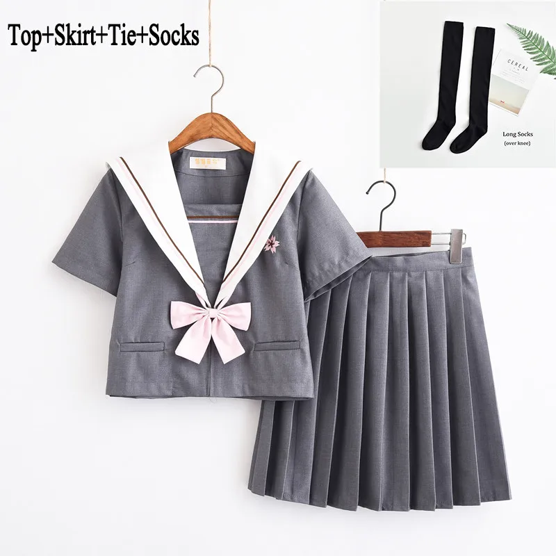 short set with socks UPHYD/Новое поступление, японская школьная форма для девочек, Корейская школьная форма, женские матросские Костюмы, Матросская форма, топ+ юбка+ галстук, W84 - Цвет: short set with socks