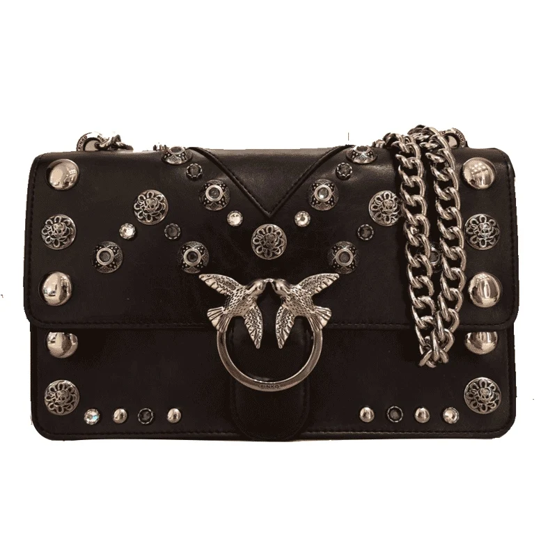 black998010204 Женская сумка через плечо Pinko LOVE MAXI с заклепками 1P217W Y512 - Цвет: black998010204