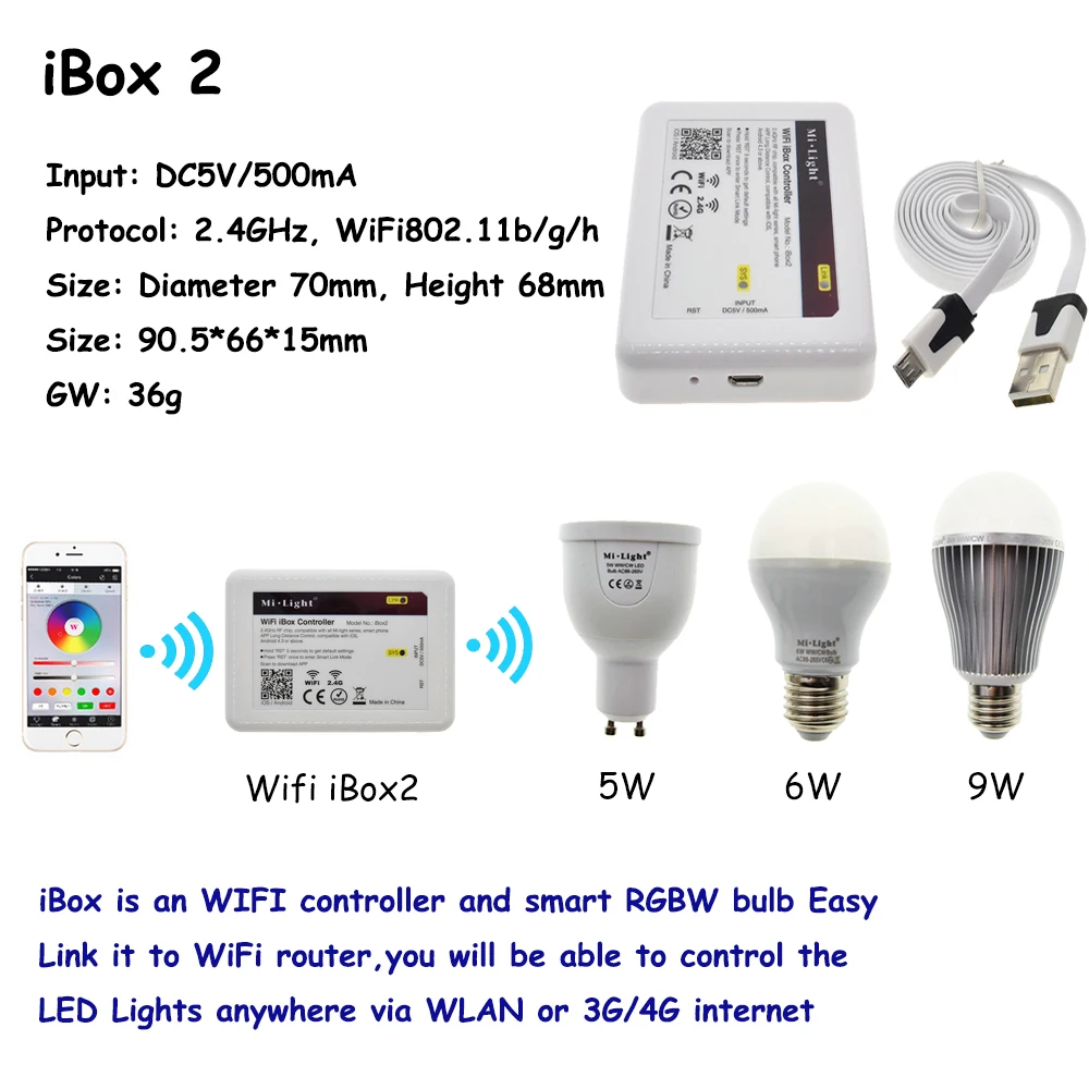 Mi Light RGBWW светодиодная лампочка AC86 265V GU10 5 Вт/E27 6 Вт 9 RGBW / RGBCW умное освещение с