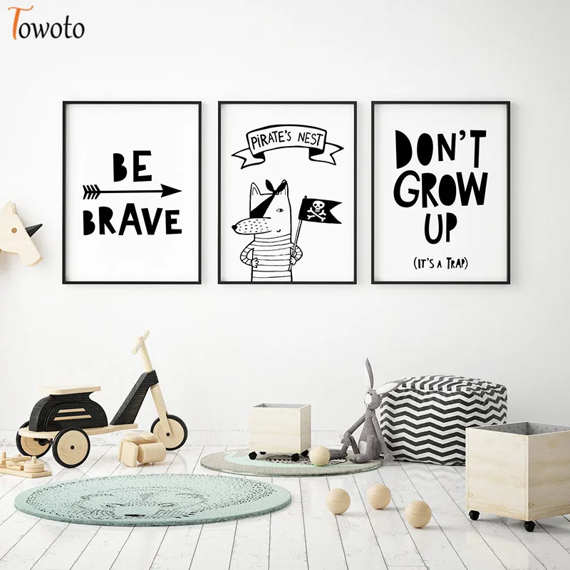 Монохромная Картина на холсте для детской комнаты вдохновение цитаты плакаты и